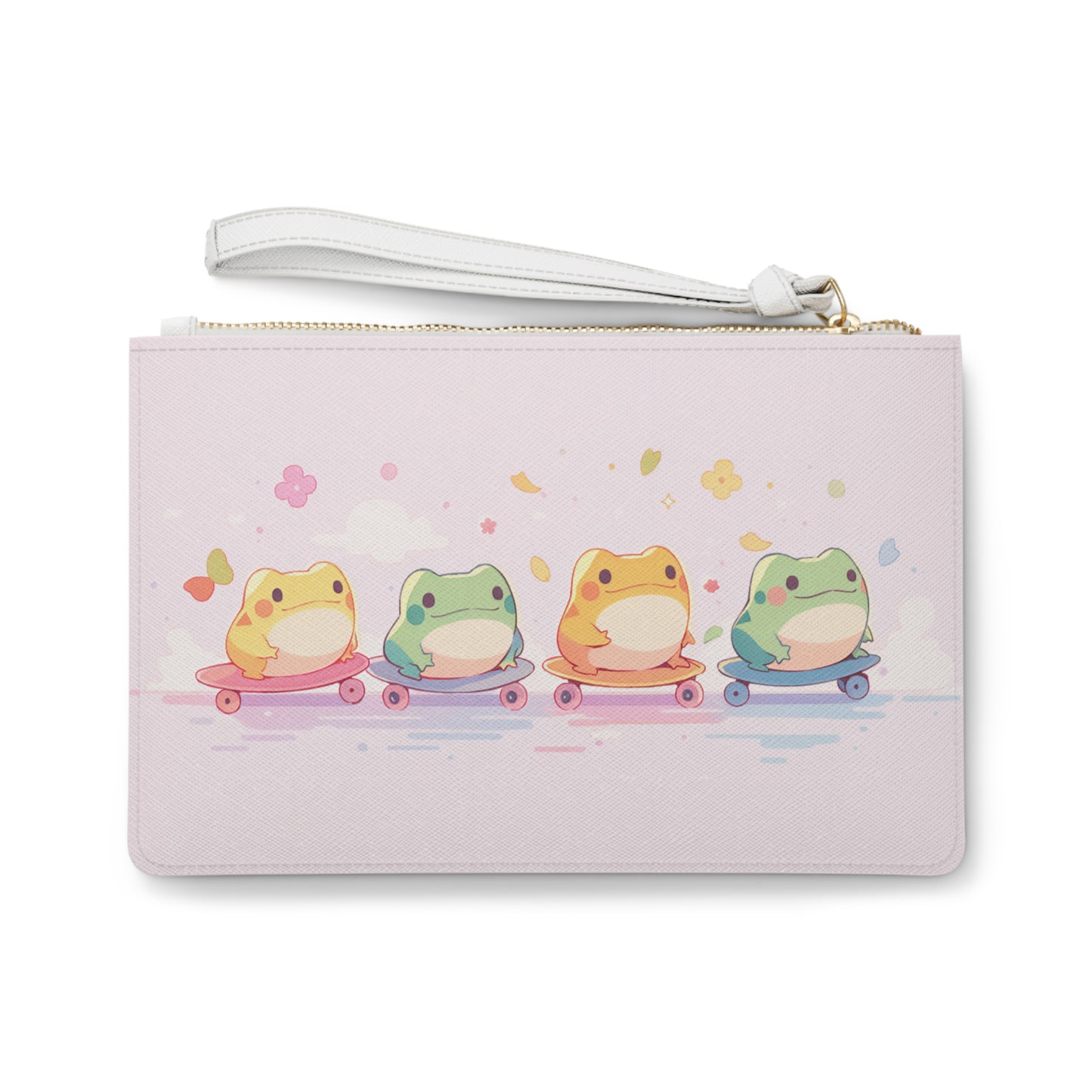 Froggy Skate Crew Clutch Bag, Vegan Leather Clutch, Zipper Pouch, Makeup Bag, Makeup Pouch