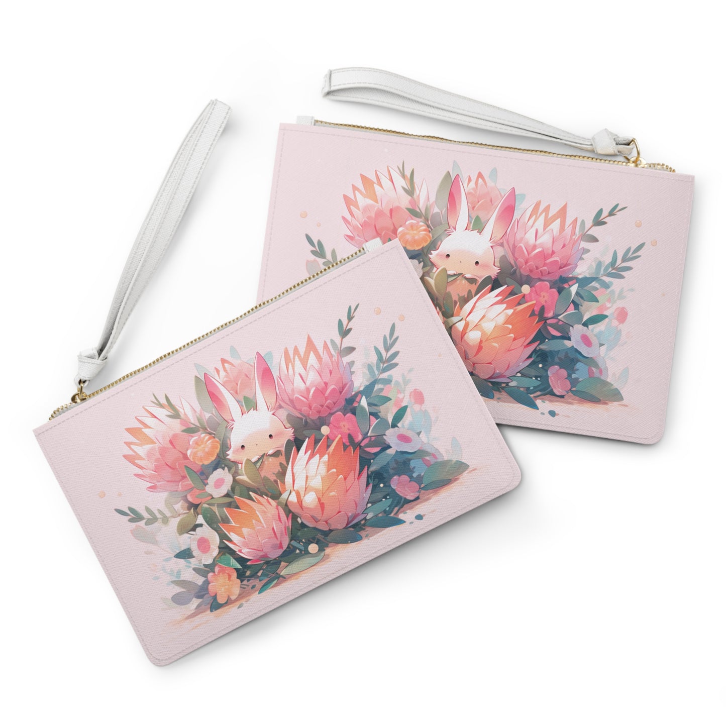 Protea Bunny Clutch Bag, Vegan Leather Clutch, Zipper Pouch, Makeup Bag, Makeup Pouch