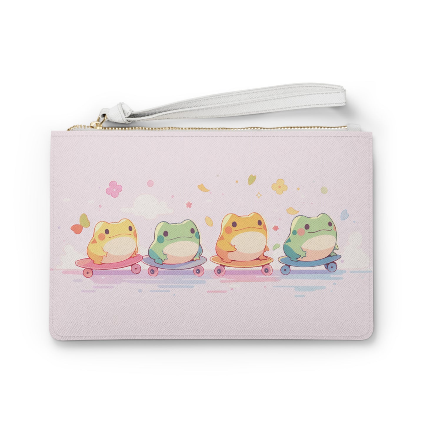 Froggy Skate Crew Clutch Bag, Vegan Leather Clutch, Zipper Pouch, Makeup Bag, Makeup Pouch