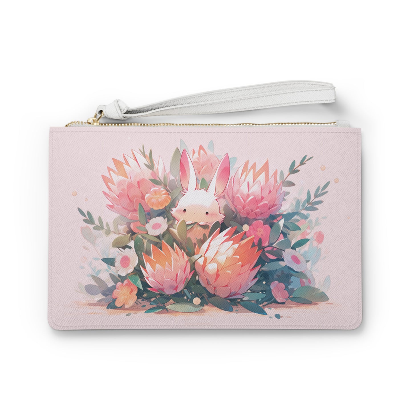 Protea Bunny Clutch Bag, Vegan Leather Clutch, Zipper Pouch, Makeup Bag, Makeup Pouch