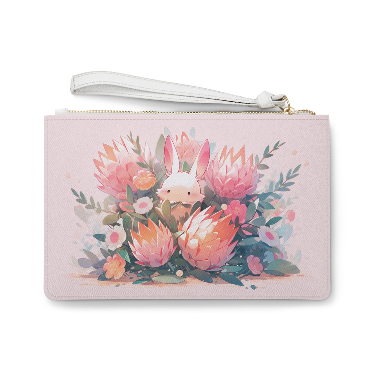 Protea Bunny Clutch Bag, Vegan Leather Clutch, Zipper Pouch, Makeup Bag, Makeup Pouch