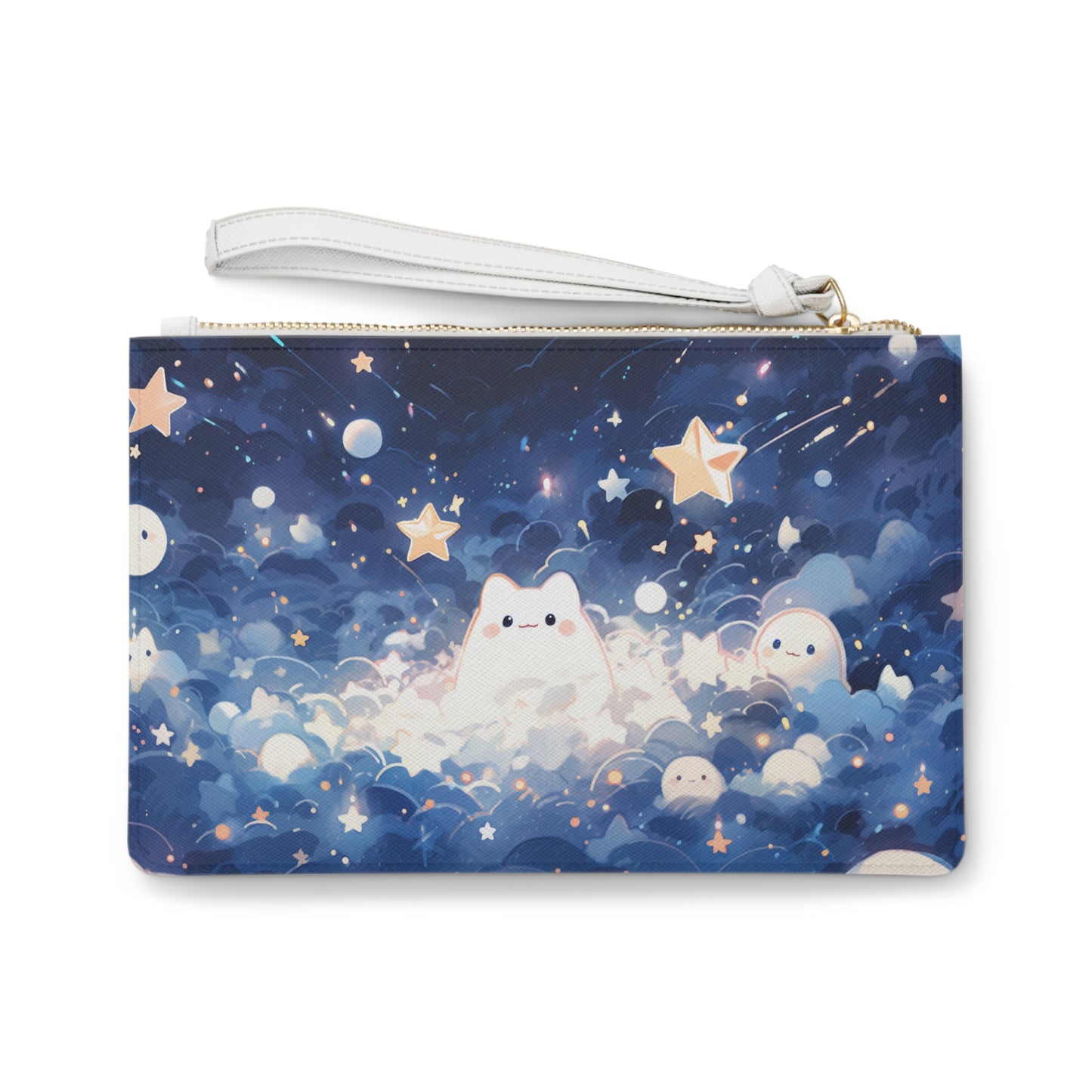 Space Friends Clutch Bag, Vegan Leather Clutch, Zipper Pouch, Makeup Bag, Makeup Pouch