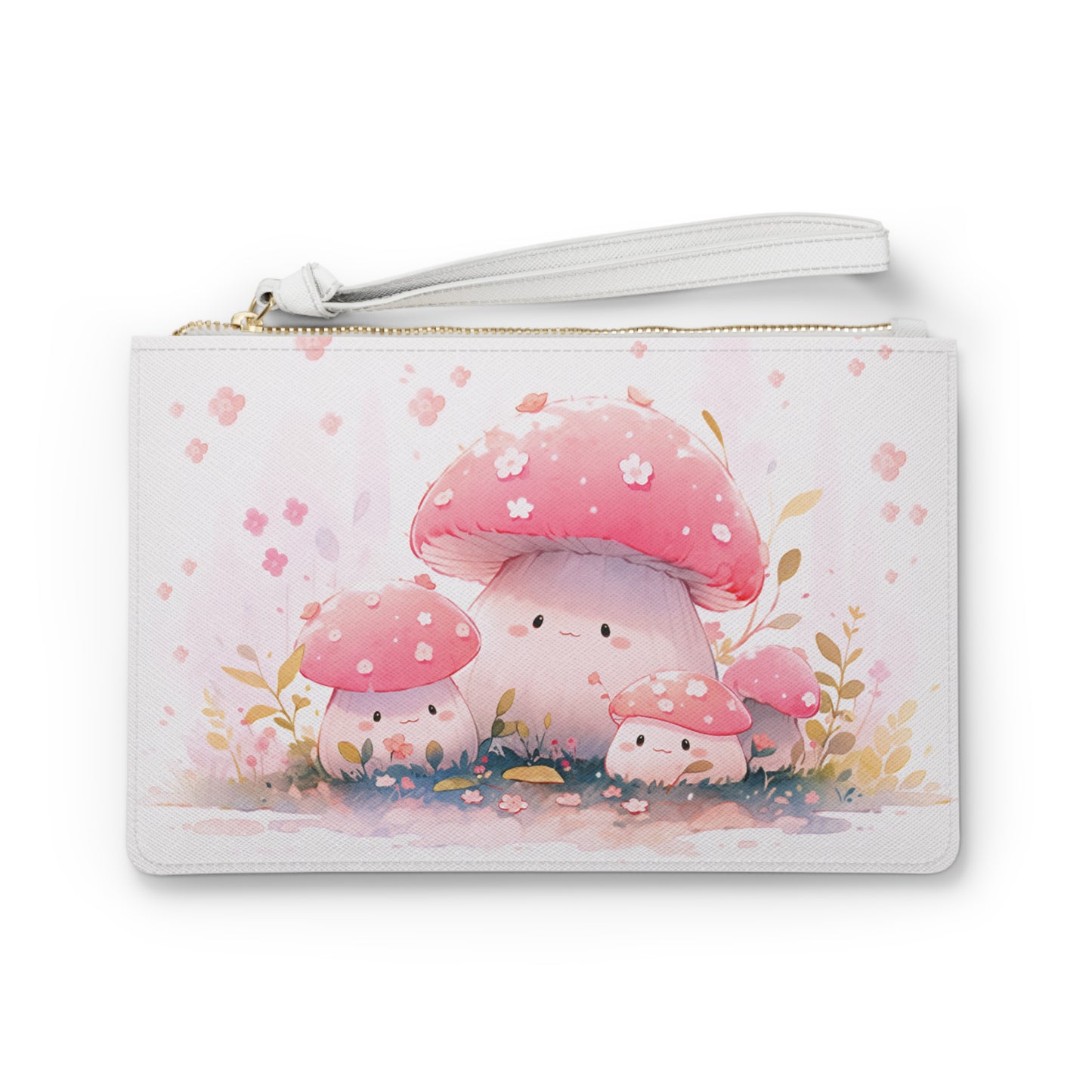 Mushroom Fam Clutch Bag, Vegan Leather Clutch, Zipper Pouch, Makeup Bag, Makeup Pouch