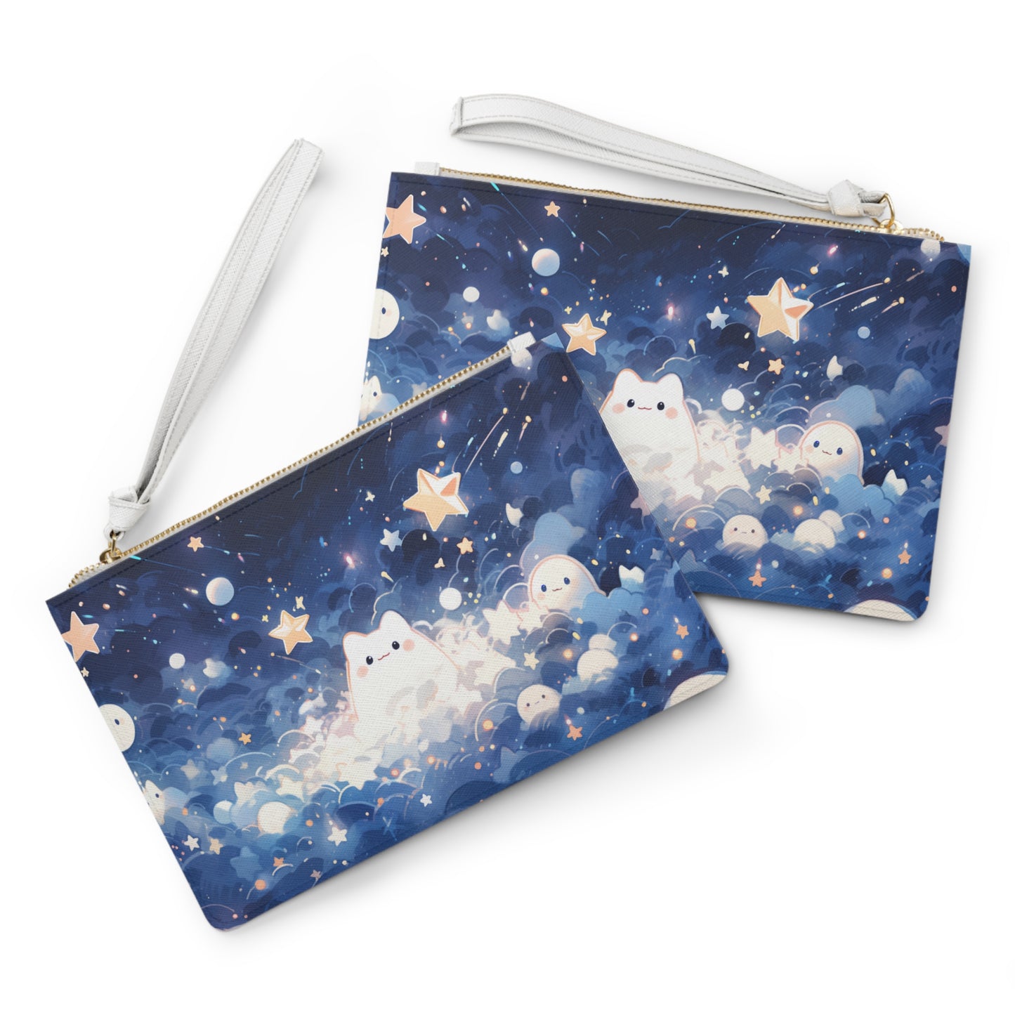 Space Friends Clutch Bag, Vegan Leather Clutch, Zipper Pouch, Makeup Bag, Makeup Pouch