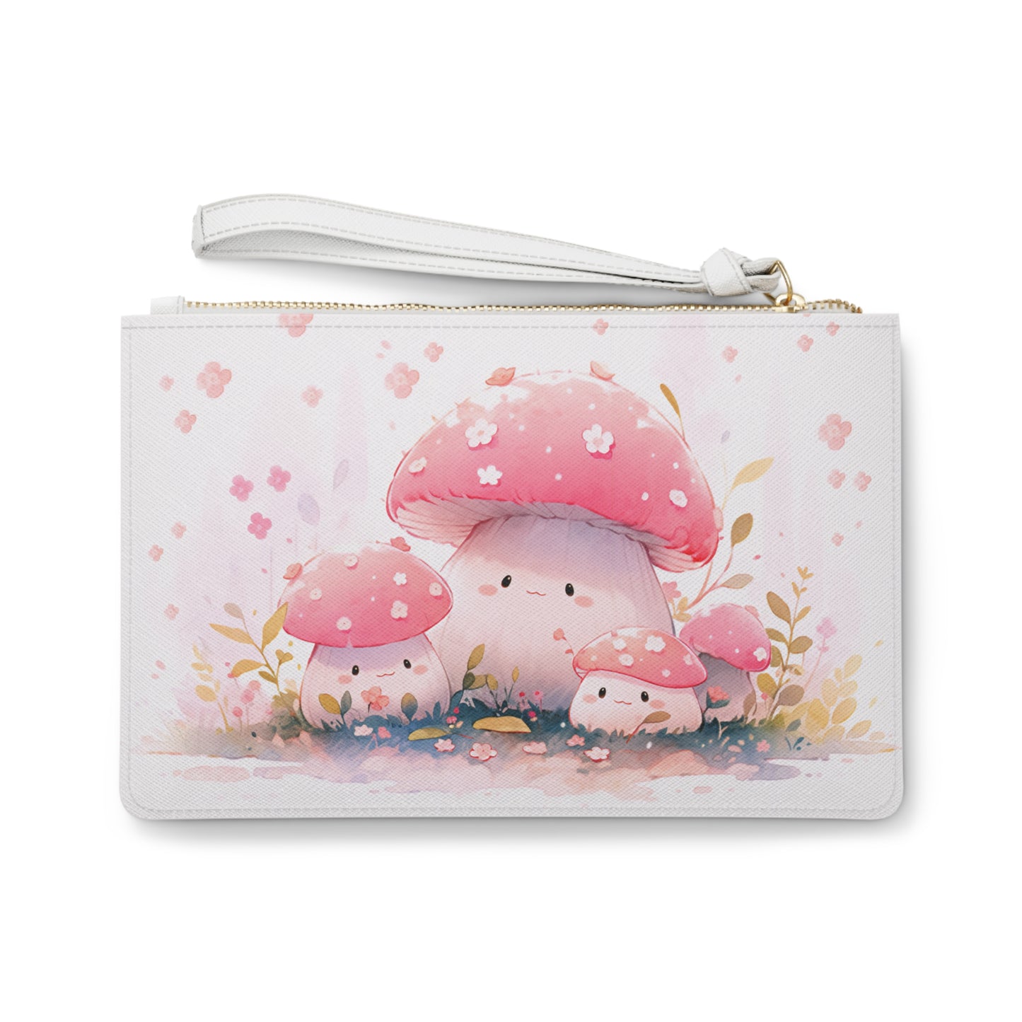 Mushroom Fam Clutch Bag, Vegan Leather Clutch, Zipper Pouch, Makeup Bag, Makeup Pouch