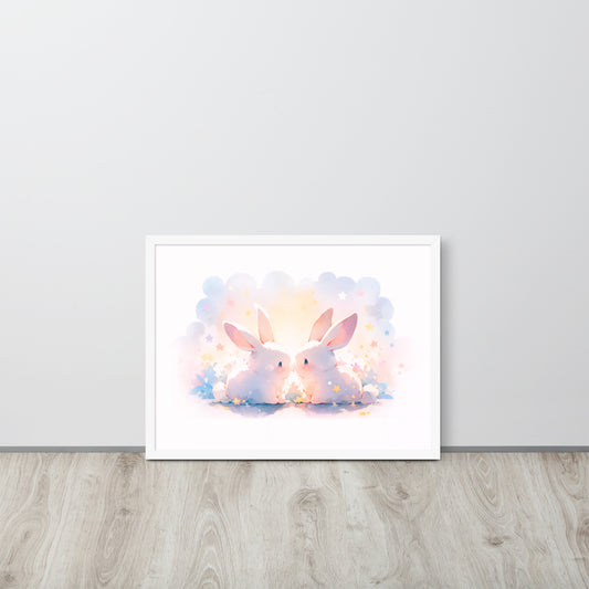 Bunny Kisses Art Print (Framed)